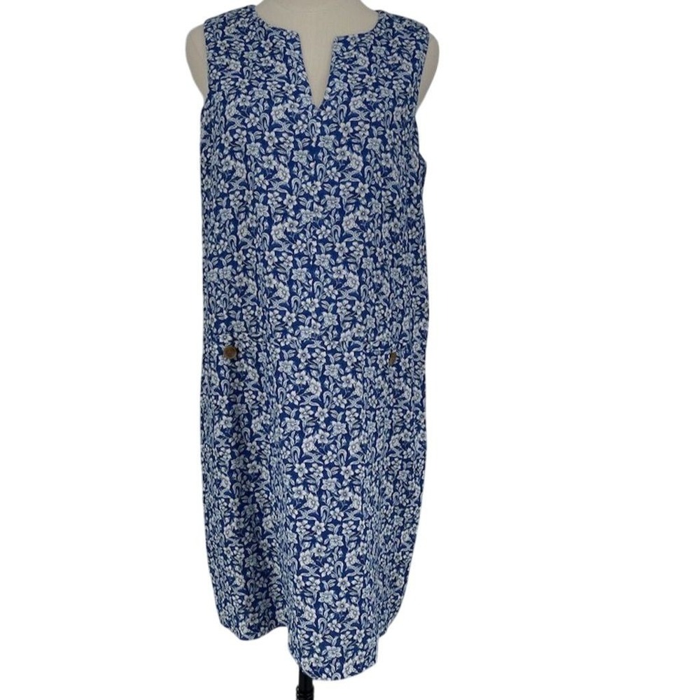 NWT J‎ McLaughlin Women's M Blue Floral A-Line Sleeveless Linen Dress